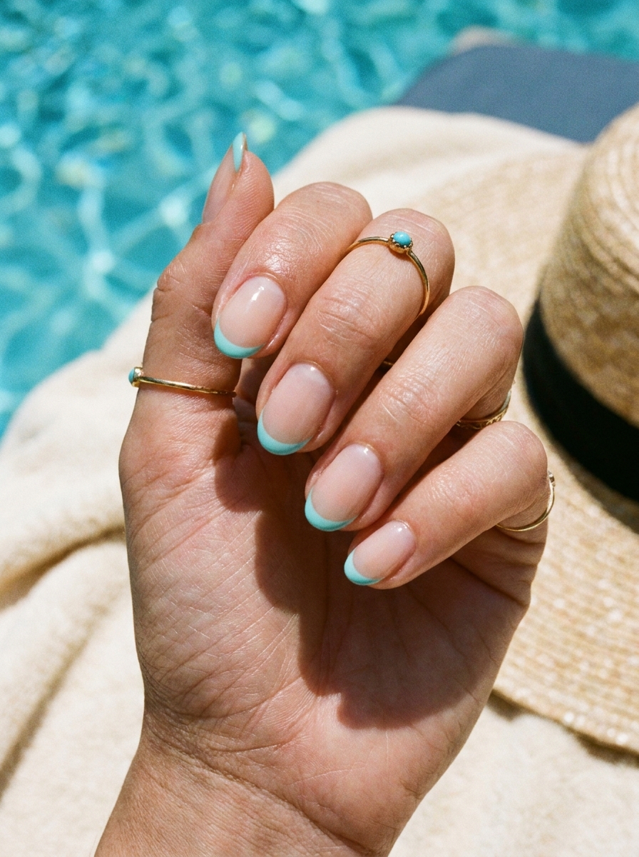 Blue Lagoon French Nails als Nägel Inspiration Urlaub Inspiration 2026